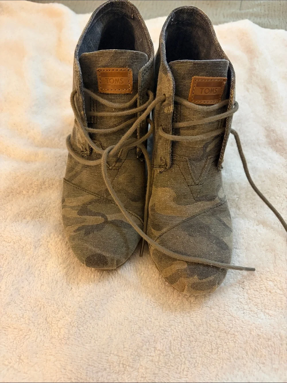 TOMS Camouflage Hidden Wedge Ankle Booties - Olive Camo